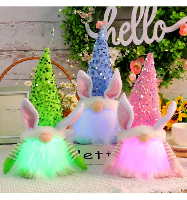 Easter Sequined Rabbit Gnome Luminous Doll - Image 3