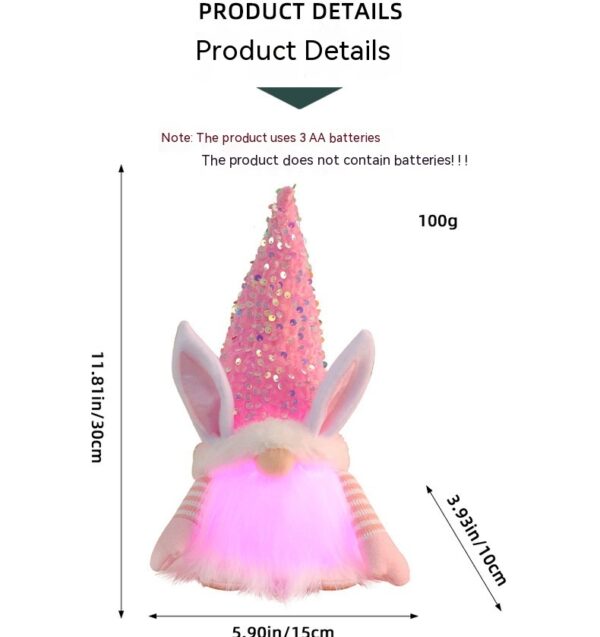 Easter Sequined Rabbit Gnome Luminous Doll - Image 4