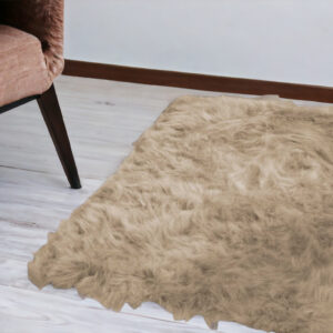 2' X 3' Tan Faux Fur Rectangular Area Rug