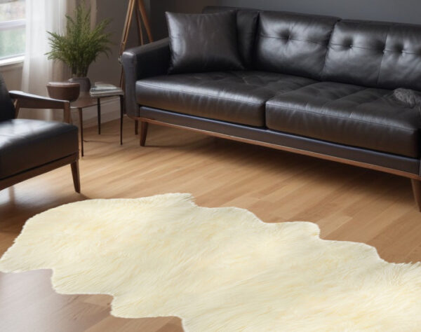 6' Natural Genuine Sheepskin Animal Print Shag Area Rug - Image 2