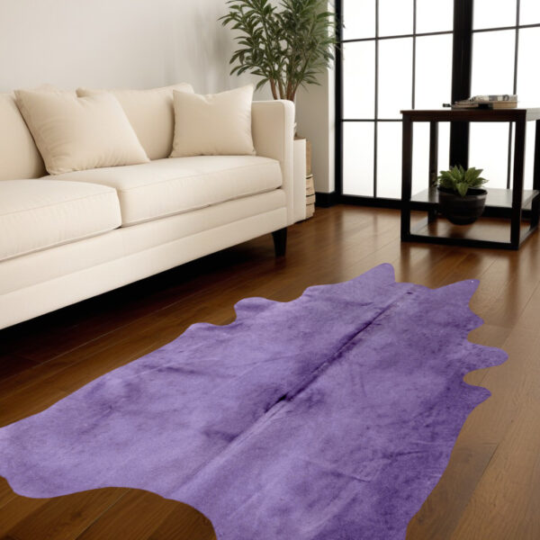6' X 7' Purple Cowhide Cowhide Area Rug - Image 2