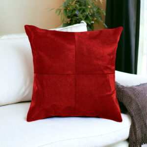 18" Red Cowhide Geometric Throw Pillow