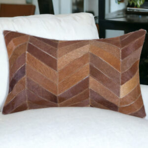12" X 20" Brown and Tan Chevron Cowhide Throw Pillow