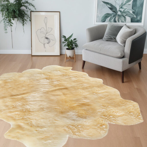 6' X 6' Gold Shag Sheepskin Area Rug - Image 2