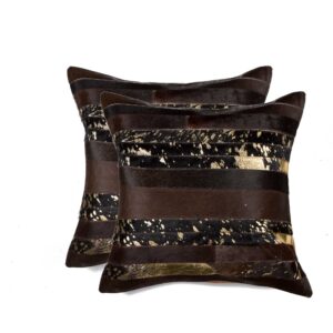 Set of Two 18" Chocolate Cowhide Throw Pillows
