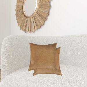 Set of Two 18" Tan Cowhide Throw Pillows