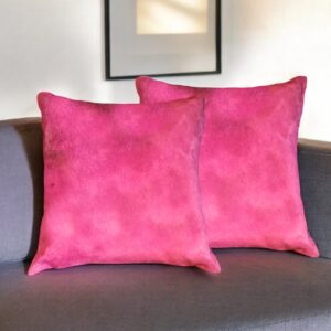 Set of Two 18" Fuchsia Cowhide Throw Pillows