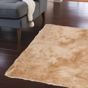 3' X 5' Tan Rectangular Faux Fur - Area Rug
