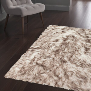 2' X 3' Brown and White Faux Sheepskin Ombre Machine Tufted Non Skid Area Rug
