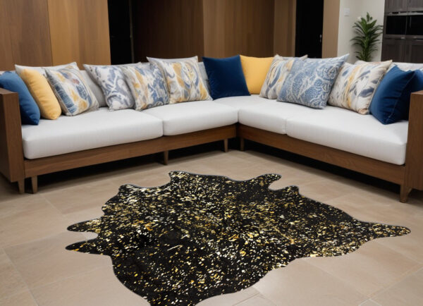 5' X 7' Black And Gold Cowhide Area Rug - Image 2