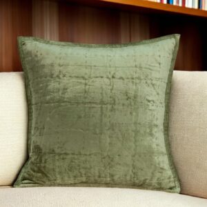 20" X 7" X 20" Transitional Olive Solid Quilted Pillow Cover With Poly Insert
