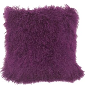 20" Purple Genuine Tibetan Lamb Fur Pillow With Microsuede Backing