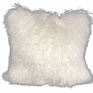 24" Bright White Genuine Tibetan Lamb Fur Pillow With Microsuede Backing