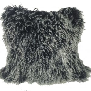 24" Black Genuine Tibetan Lamb Fur Pillow With Microsuede Backing