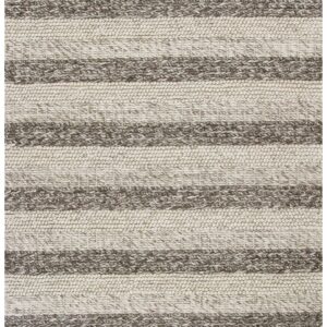 5' X 7' Gray And White New Zealand Lambs Wool Striped Hand Woven Area Rug
