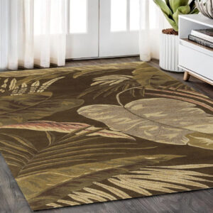 5' X 8' Brown And Green Wool Botanical Leaves Hand Tufted Area Rug