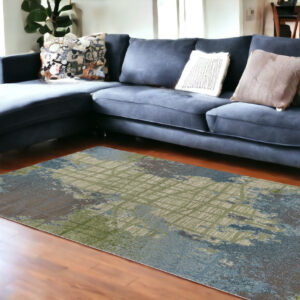 8' X 11' Green Blue Machine Woven Abstract Indoor Area Rug