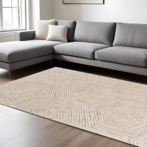 8' X 10' Ivory and Gray Wool Geometric Hand Tufted Area Rug