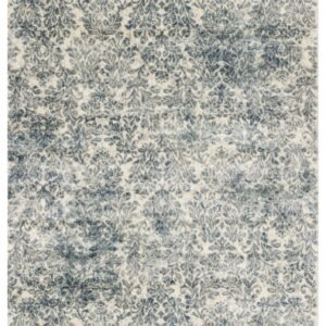 8' X 11' Ivory And Blue Damask Area Rug