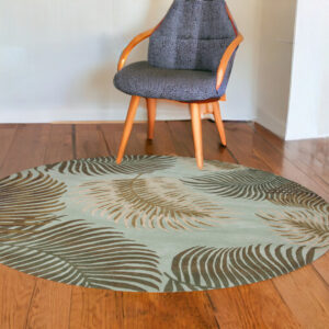 7' Round Wool Aqua Area Rug
