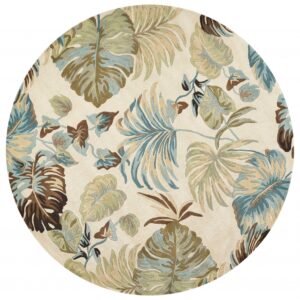 7' Round Wool Ivory Or Blue Area Rug