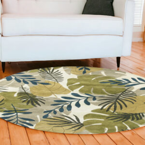 7' Round Wool Ivory  Area Rug