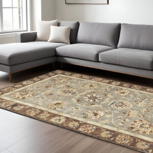 8' X 11' Gray And Brown New Zealand Lambs Wool Floral Hand Tufted Area Rug