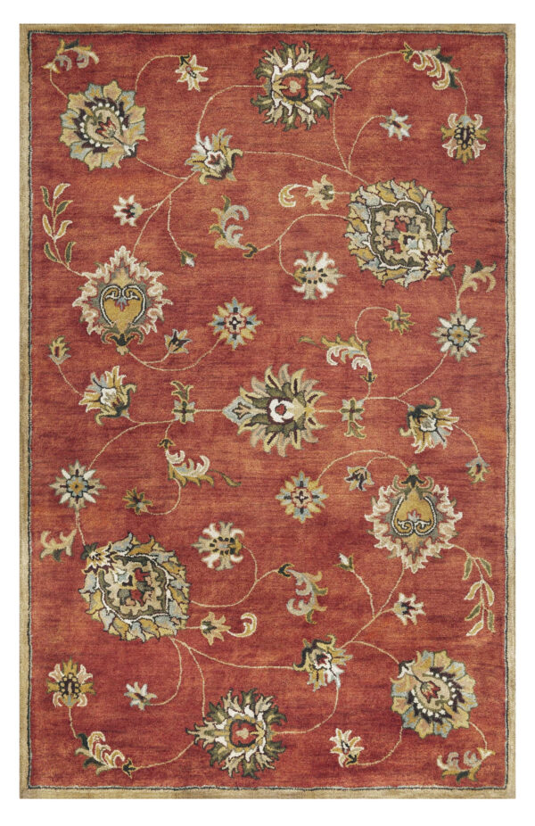 8' X 11' Sienna Orange Hand Tufted Allover Traditional Floral Indoor Area Rug - Image 2