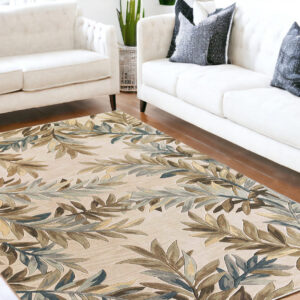 9' X 12' Ivory Hand Tufted Pinnate Fronds Indoor Area Rug