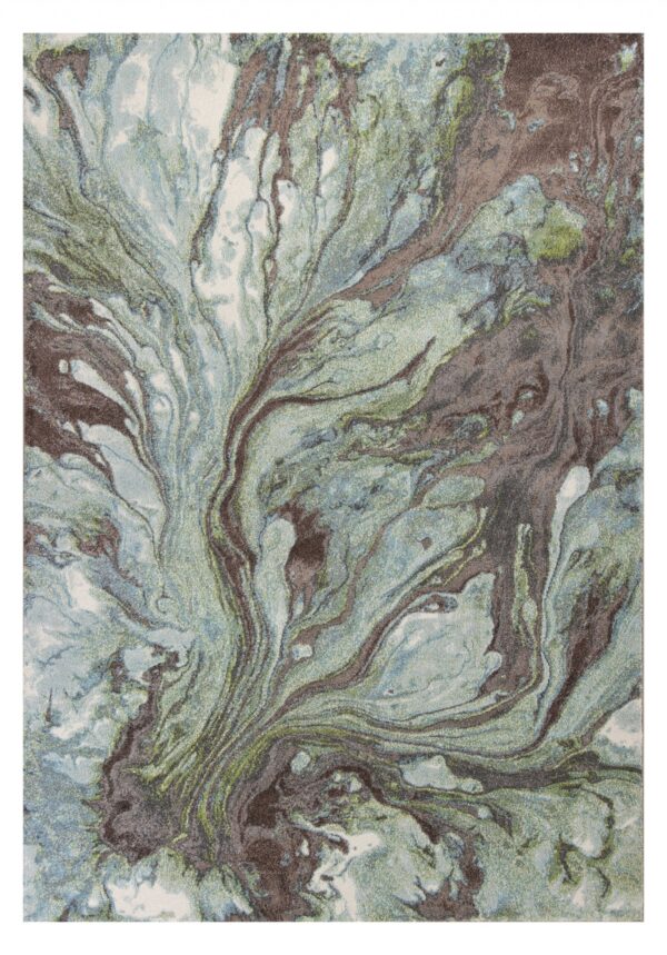 9' X 13'  Green And Brown Abstract Marble Area Rug - Image 3