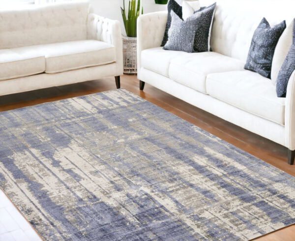 8' X 11' Blue and Gray Abstract Hand Loomed Area Rug - Image 3