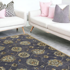 9' X 13' Midnight Blue Hand Tufted Traditional Floral Indoor Area Rug