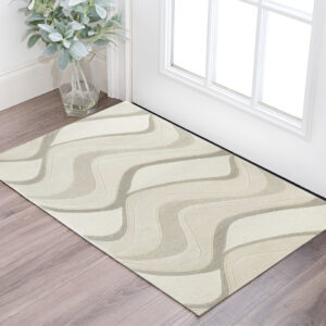 3' X 5' Ivory And Beige Wool Abstract Hand Tufted Area Rug