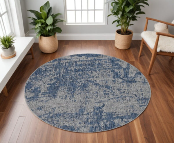 8' Gray Abstract Round Rug - Image 2