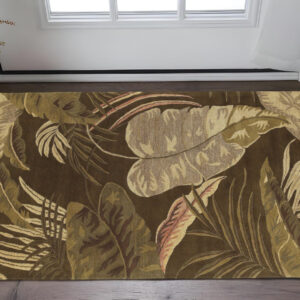 3' X 5' Mocha Leaves Wool Area Rug