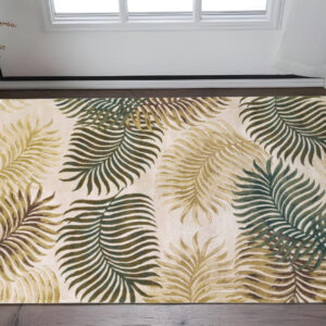 3' X 5' Natural And Green Wool Botanical Leaves Hand Tufted Area Rug