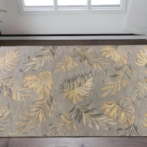 3' X 5' Gray And Taupe Wool Tropical Botanical Hand Tufted Area Rug