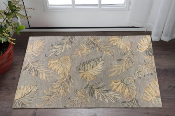 3' X 5' Gray And Taupe Wool Tropical Botanical Hand Tufted Area Rug