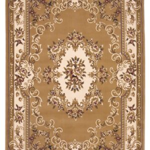 5' X 8' Beige And Ivory Floral Medallion Area Rug