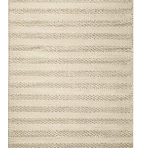 3' X 5' Ivory And White New Zealand Lambs Wool Striped Hand Woven Area Rug