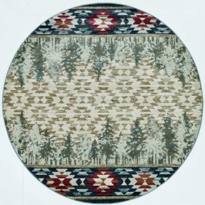 8' Ivory And Blue Abstract Round Rug