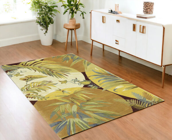 4' X 6' Coral Green And Ivory Wool Botanical Leaves Hand Tufted Area Rug - Image 2