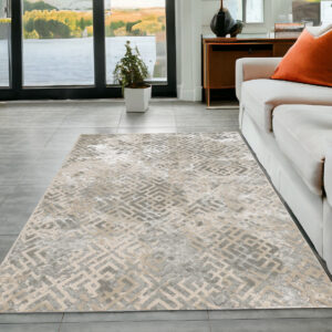 5' X 8' Sand And Silver Geometric Area Rug