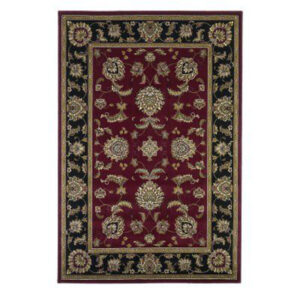 8' Red And Black Floral Vines Octagon Rug