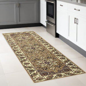 7' Beige And Ivory Floral Octagon Rug