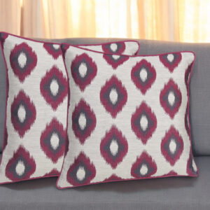 Set of Two Purple and Ivory Ikat Poly Cotton Blend Throw Pillow Cover
