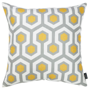 18 X 18 Yellow Gray And White Geometric Zippered Polyester Throw Pillow Cover