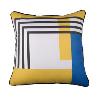 18" Yellow and White Fabrc Throw Pillow Cover