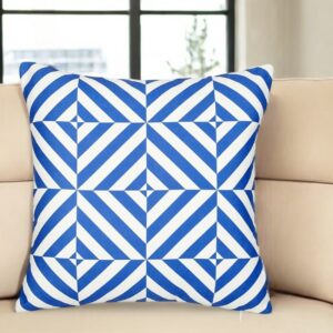 18" Blue And White Fabric Throw Pillow Cover