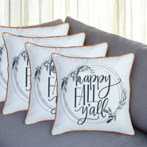 Set of Four 18" Black And White Happy Fall You All Text Fabric Throw Pillow Covers